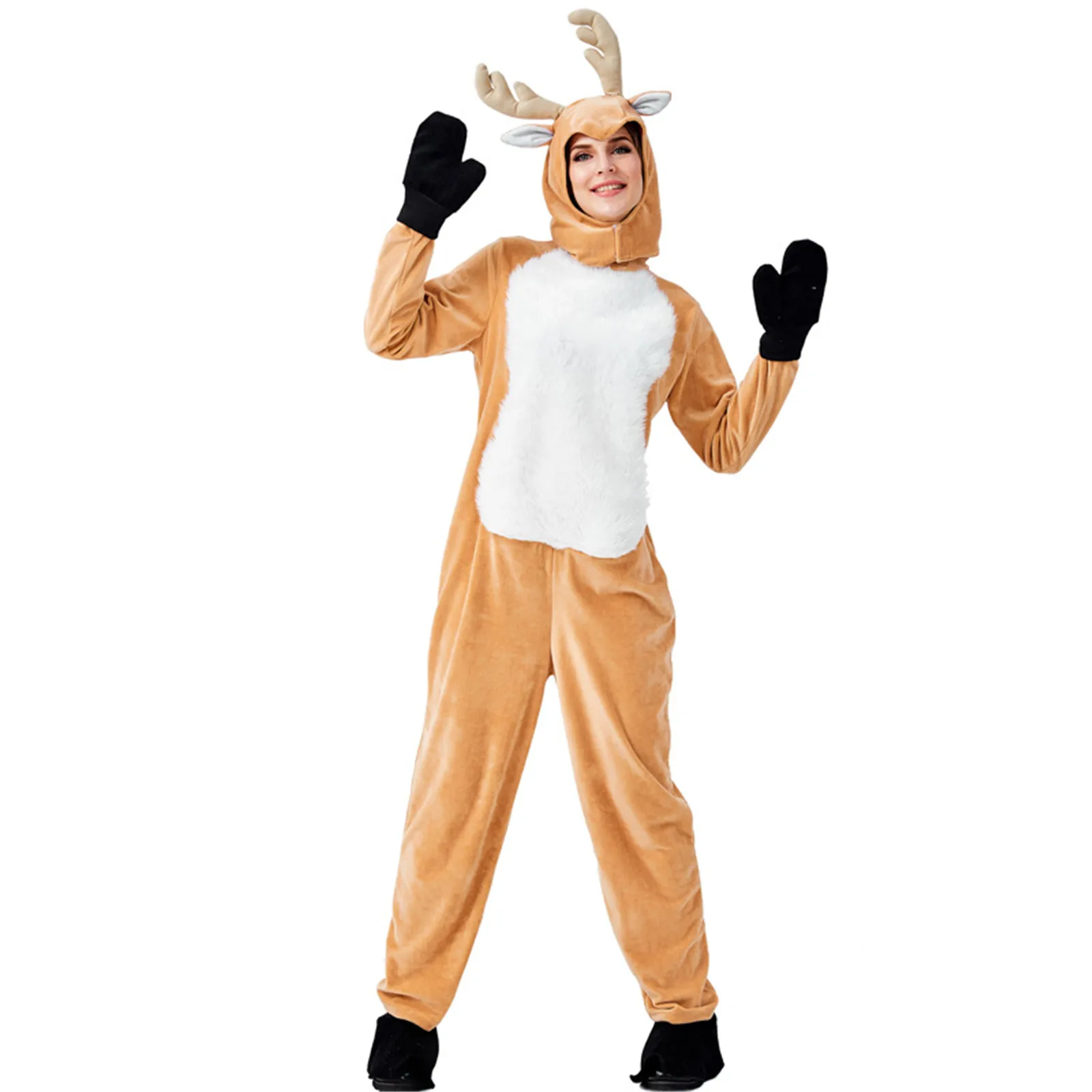 Unisex Adult Women Men Reindeer Deer Costume Cosplay Jumpsuit Halloween Purim Christmas Fancy Dress Parent-child Clothing