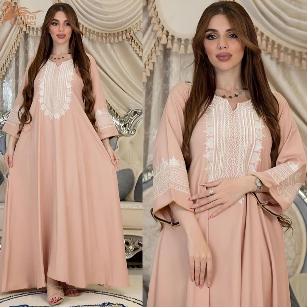 Vestido de fiesta musulmán árabe bordado Eid para mujer Abaya Jalabiya Vestidos largos caftán marroquí Vestidos Dubai Ramadán vestido bata