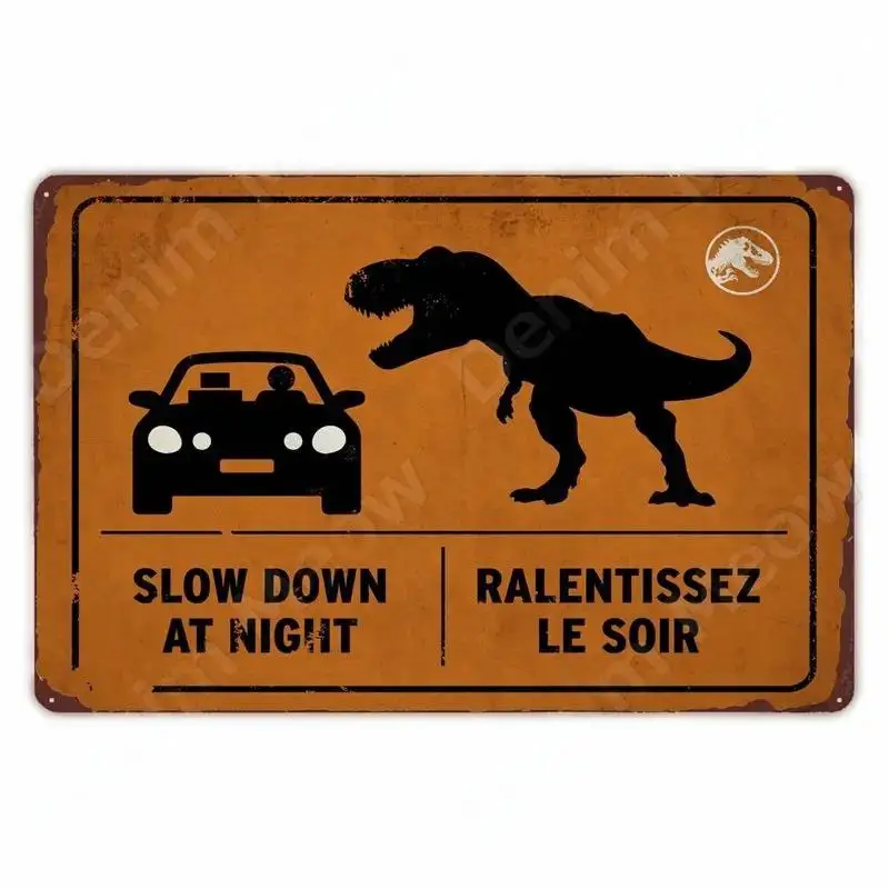 FJ Metal Tin Signs Beware of Raptor Funny Posters Slow Down Sign Garden Home Wall Outdoor Zoo Plaque Dinosaur Decor