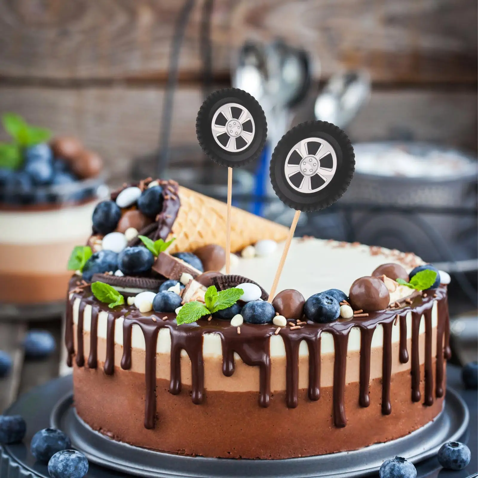 

20pcs Racing Wheel Cake Topper Birthday Party Cake Stick Truck Cupcake Topper For Racing Theme Party Birthday Decoration