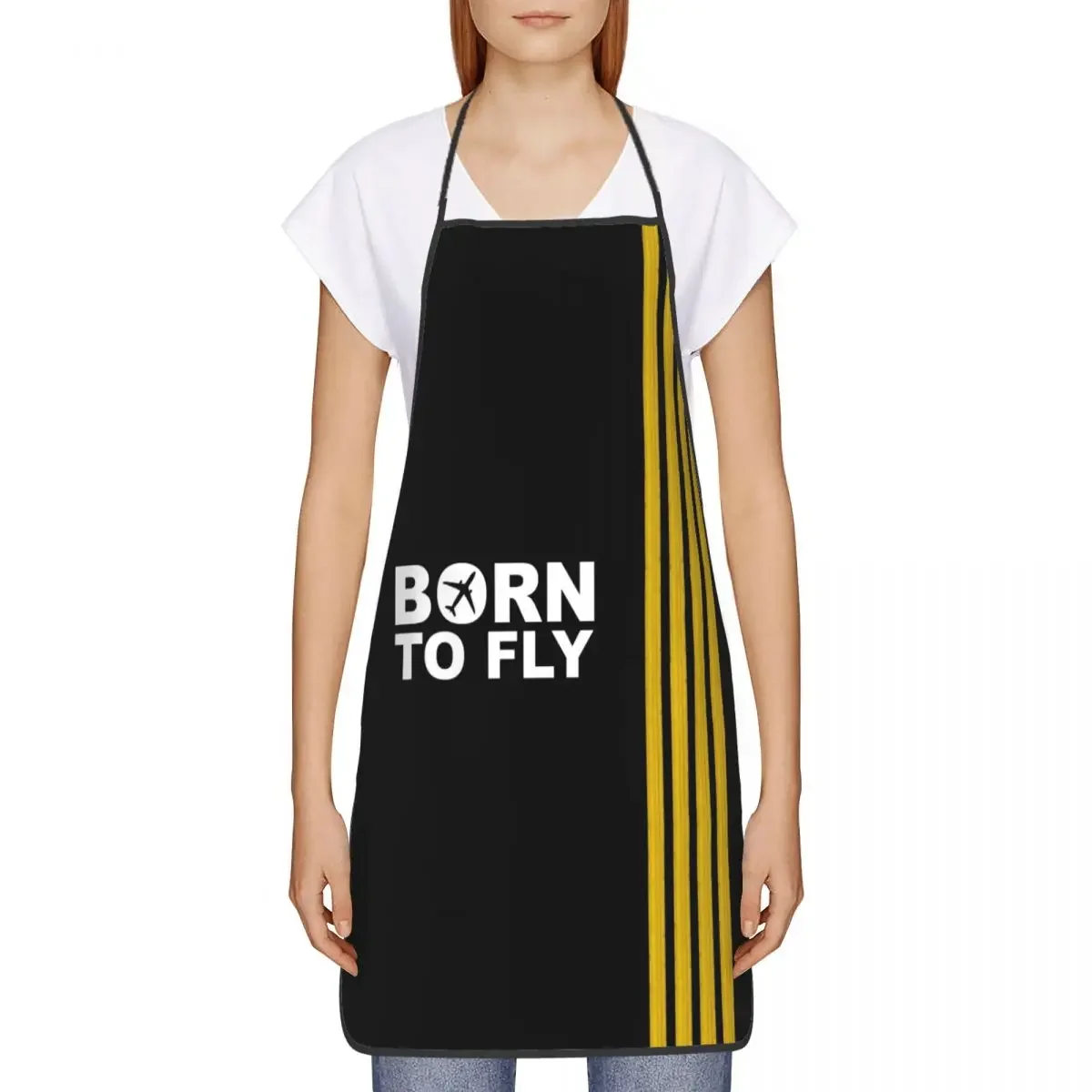 Born To Fly Captain Stripes Flight Pilot Apron Adult Women Men Chef Tablier Cuisine for Cooking Kitchen Airplane Painting