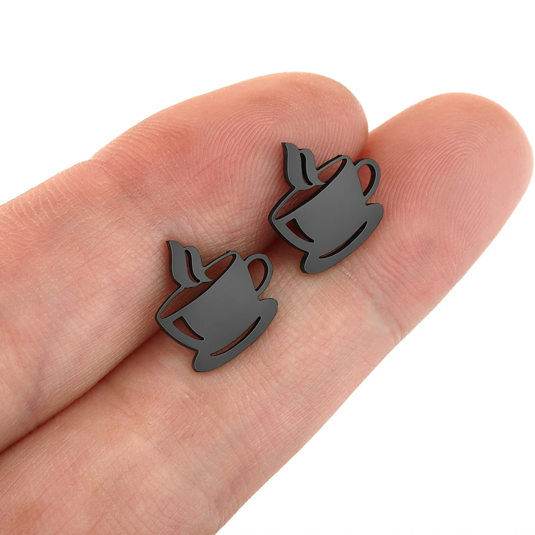 Cxwind Simple Laser Engraving Fashion Stainless Steel coffee mug stud earring good luck charm New year gift