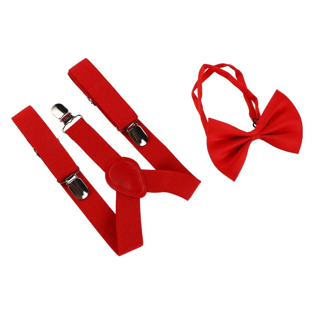 Braces Straps Solid Color For Boys Strap Performance Strap Clip Tie Suspenders Set Bow Tie Hanging Pants Clip Suspenders Clips