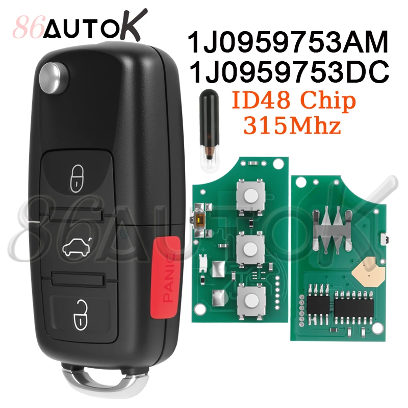 

1J0959753AM откидной автомобильный дистанционный брелок для VW Passat Golf Beetle Jetta ID48 чип 315 МГц складной смарт-ключ автомобиля 4 кнопки 1J0959753DC