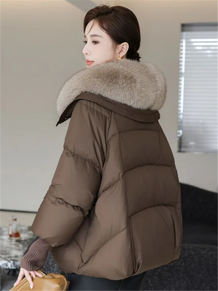 2024 Women Clothes Winter Loose Down Padded Jacket Faux Fur Collar Luxury Parkas Coat Oversize Thicken Warm Fashion Outerwears