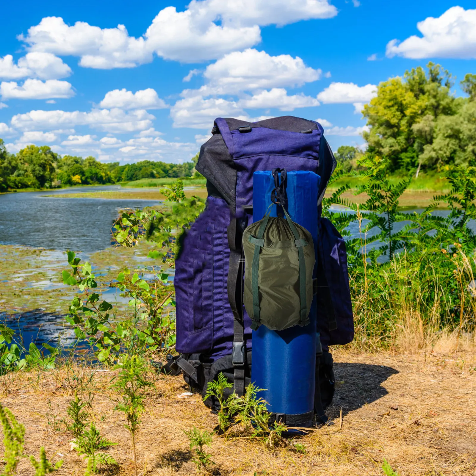 Bolsa de Compresión para Edredones, Saco de Almacenamiento Portátil para Saco de Dormir, para Camping, Senderismo, Excursionismo, Actividades al Aire Libre, Verde