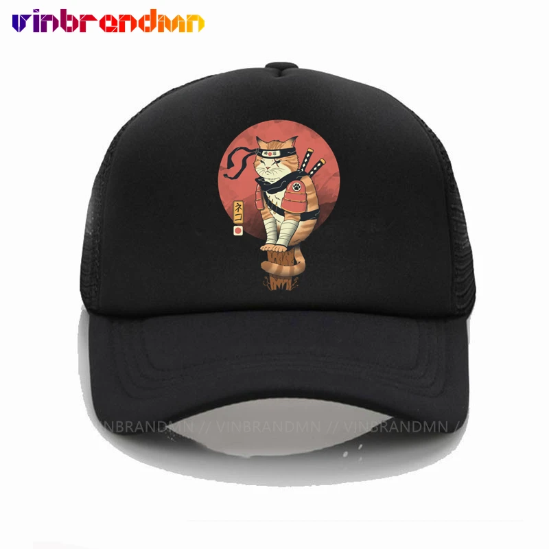 Funny Vintage Shinobi Cat Baseball Caps Unisex Summer Mesh Cap Hip Hop Casual Trucker Cap Janpanese Samurai Cat Cap Dropshipping