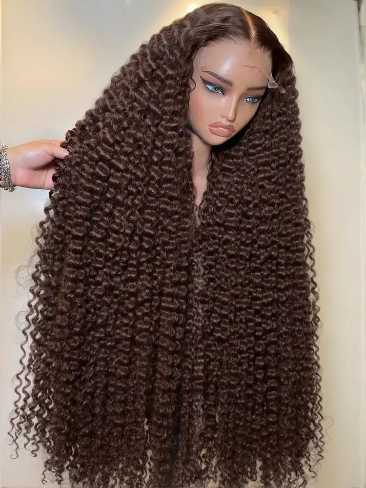 

Парик из натуральных волос Remy, 230% плотности, кудрявый, 30-36 дюймов, шоколадно-коричневый, глубокая волна, 13x6 HD Lace Frontal # 4-цветный парик с кружевной передней частью 13x4