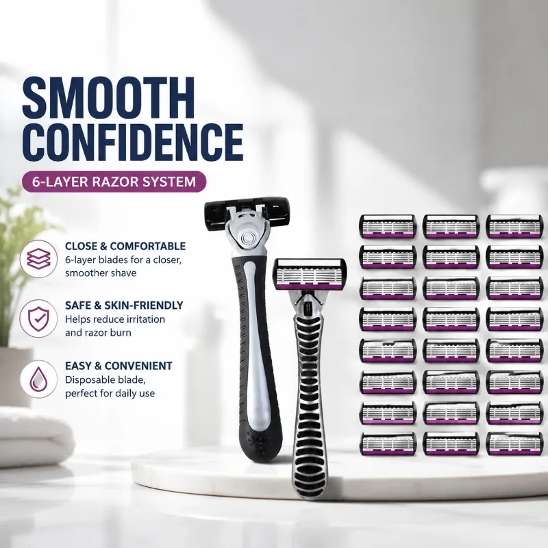 6 Layer Men's Manual Razor Blade Efficient Shave Vintage Style Disposable Face Razor