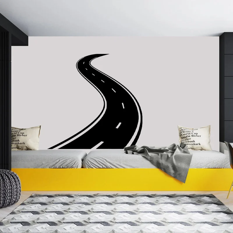 Road Wall Decal Tire Track Winding Road Wall Sticker Vinyl Home Decoration Kids Room Bedroom Playroom Nursery Decor Mural A686