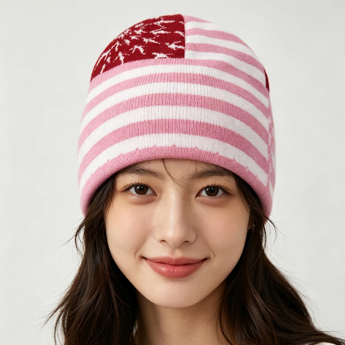 Niche American Retro Jacquard Flag Striped Knitted Hats New Men Women Warm Color Block Versatile Personal Fashion Casual Beanies 5