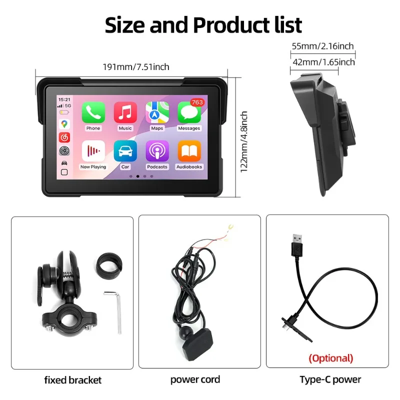 7-Inch Wireless CarPlay with USB Power Supply Interface Magnetic Quick Release Android Waterproof Motorcycle Navigator