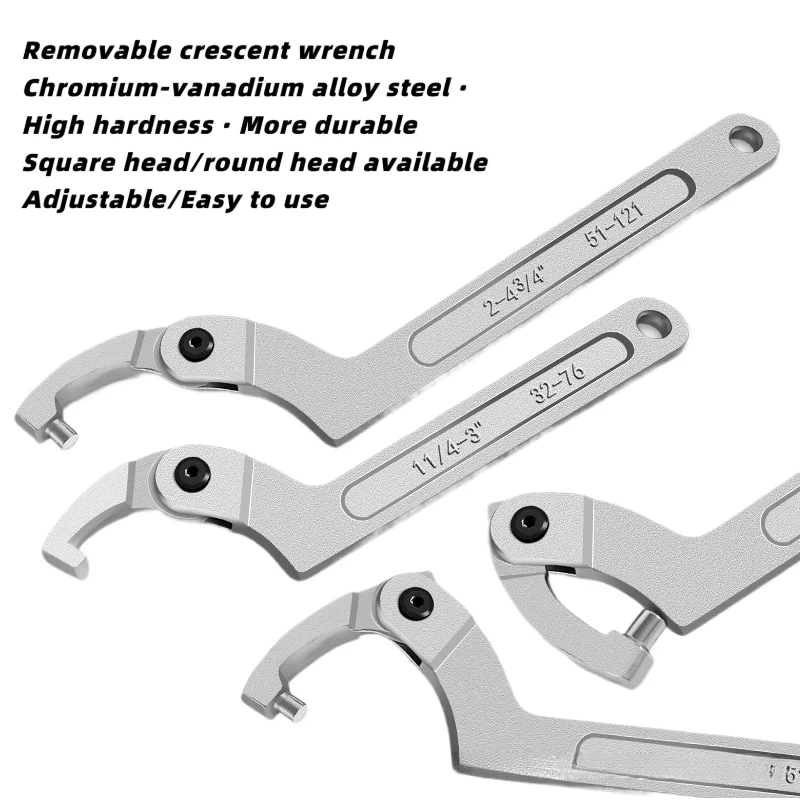 The movable crescent-shaped wrench is mostly used with lock nuts, shock-absorbing adjustment tool hooks