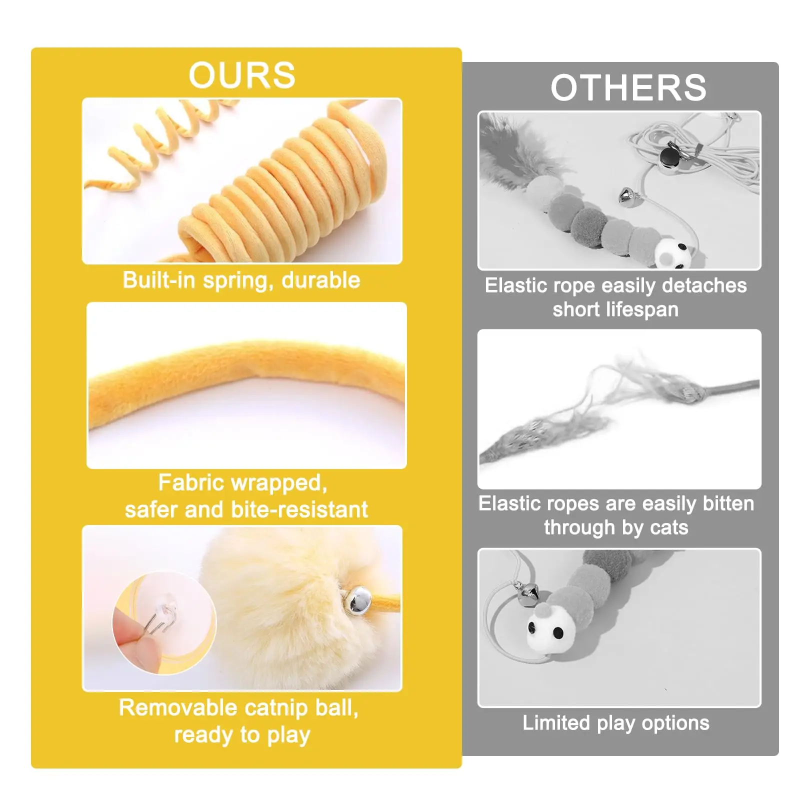 3 قطع من كرات لعبة القطط المنفوشة، لعبة القط التفاعلية المعلقة كرة دعابة مع جرس، لعبة لعب ذاتية للقطط الداخلية لتخفيف الملل