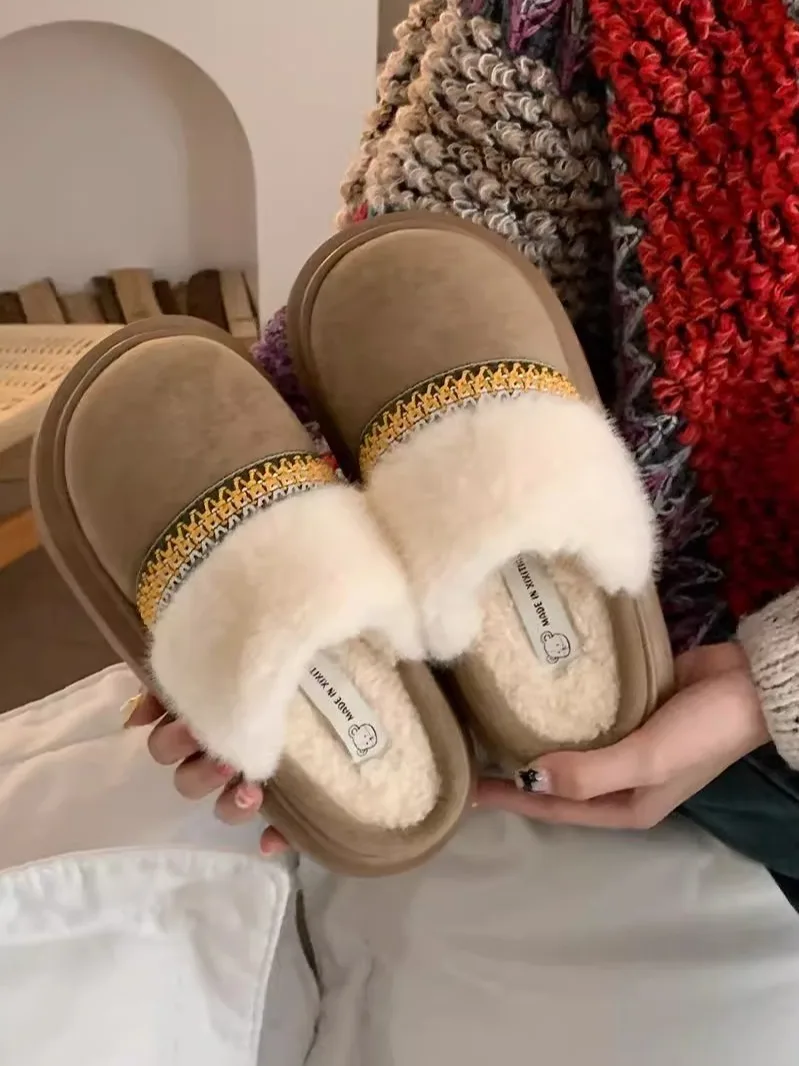 Man Women Cotton Slippers For Women Wear Home Slippers And Outside 2024 Winter Anti Slip Thick Soled And Plush Warm