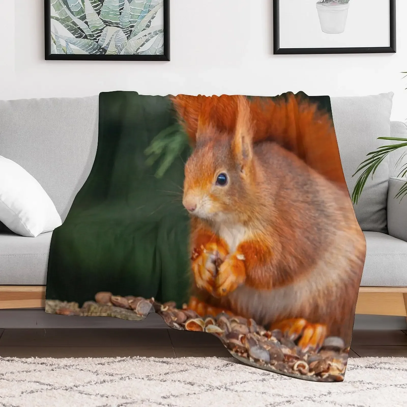 Red Squirrel Throw Blanket Plaid on the sofa Moving Blankets