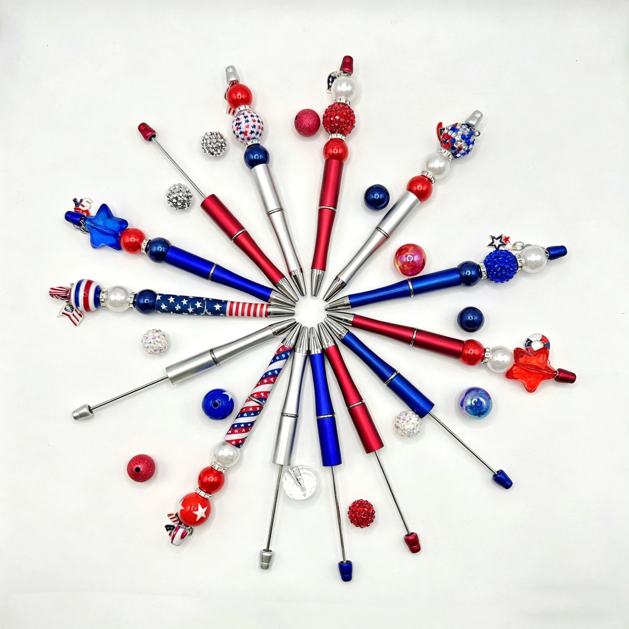 

Набор шариковых ручек с бусинами DIY, 8 шт., креативные канцелярские принадлежности, тематика: Национальный флаг, Пентаграмма, День независимости
