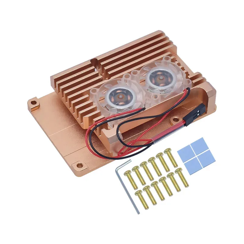 Raspberry Pi 4 Aluminum Case with Dual Cooling Fan Gold Metal Shell Black Enclosure for RPI4 Raspberry Pi 4B
