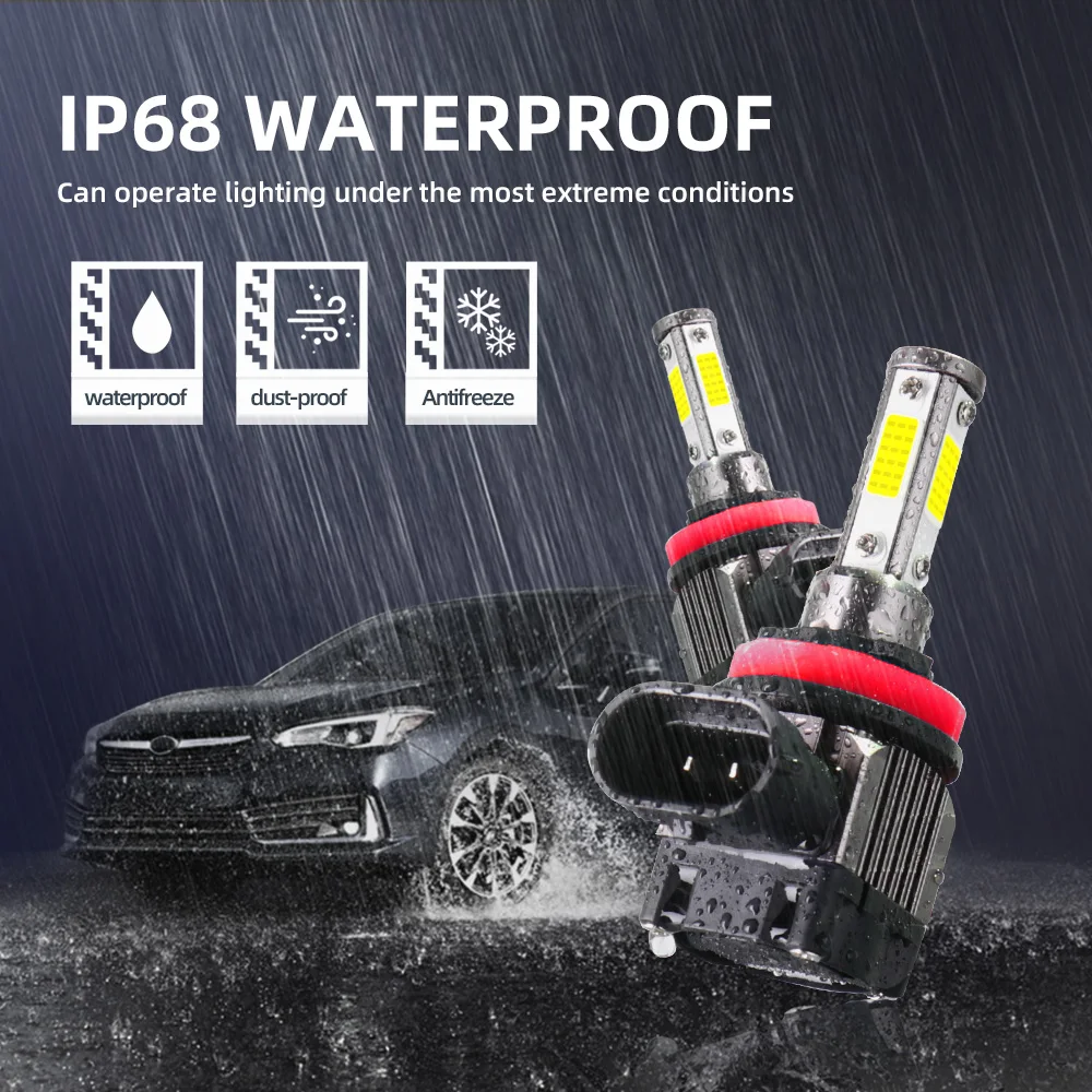 2Pcs H11 LED Headlight Bulbs 6000K Cool White Super Bright Plug And Play Car Headlamp Conversion Kit With Turbo Cooling Fan Mini