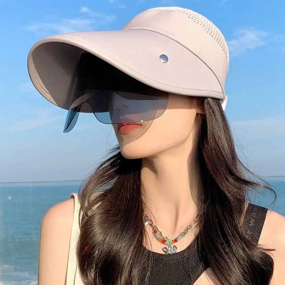 Retractable Breathable Sunscreen Visor Cap Sunglasses Female Summer Hat Anti-UV Beach Hat Sports Cap Empty Top Hat Sun Hats