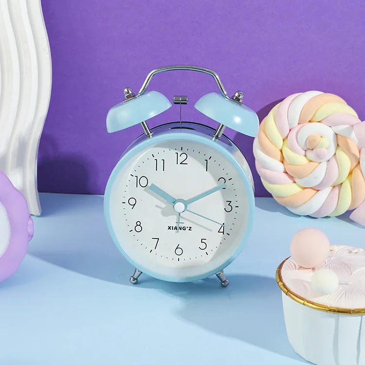 Simple Light-coloured Metal Alarm Clock Cute Mini Metal Round Alarm Clock Desk Table Electronic Digital Clock Wake-up Call