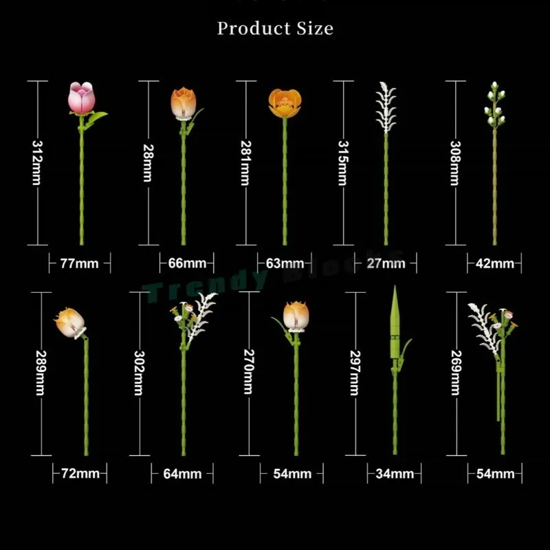 642PCS Romantic Tulip&Rose Bouquet Building Blocks,Eternal Flower Exquisite Home Party Wedding Decoration DIY Toy Valentine Gift