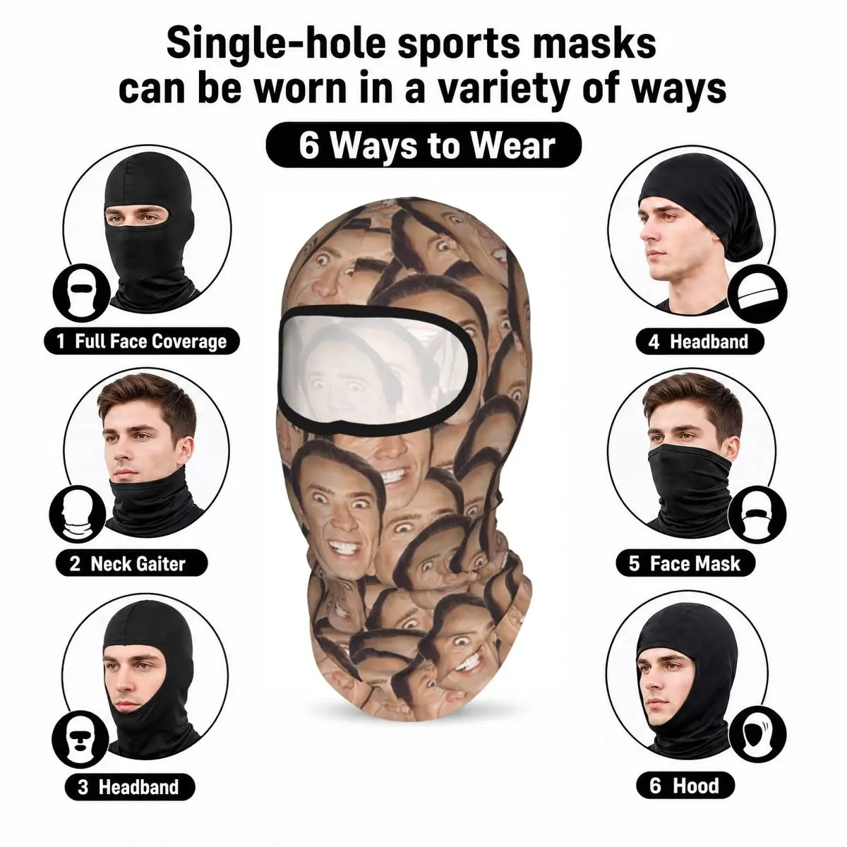 Nicolas Cage Meme Breathable Thin Balaclava Full Face Mask Sun Protection Neck Gaiter For Motorcycle Cycling - view 5