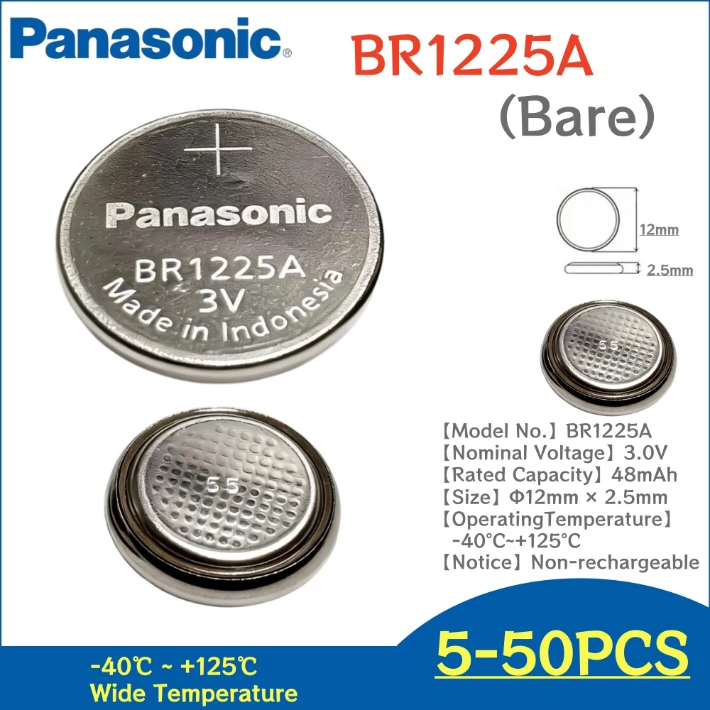 5-50Pcs Panasonic BR1225A 3V 48mAh Coin Lithium Battery High Temperature For TPMS Sensor ETC Meter Memory Backup