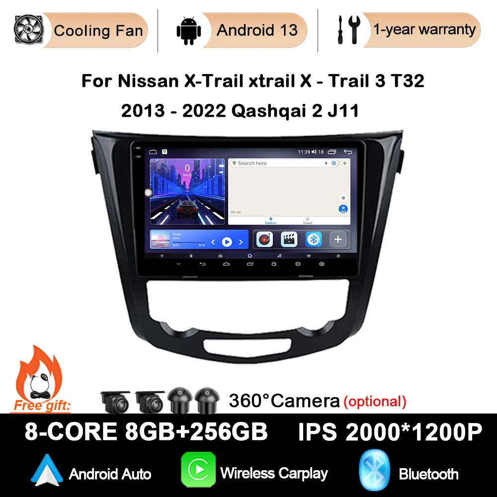 

Car Radio Multimedia Video Player Navigation GPS For Nissan X-Trail xtrail X - Trail 3 T32 2013 - 2022 Qashqai 2 J11 Android 13