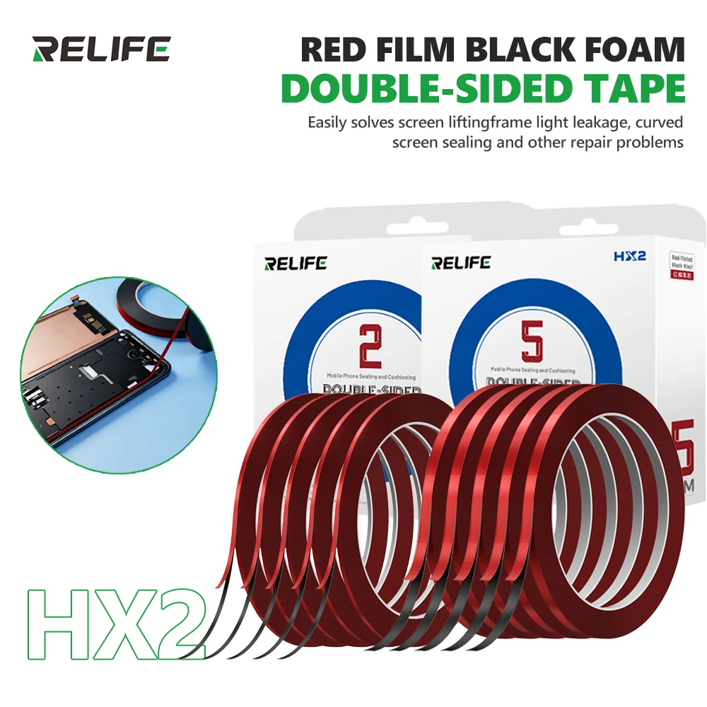 RELIFE HX2 Red Film Black Foam Double-Sided Tape 2/3/5mm 0.2mm for Cell Phone Repair Bezel Screen Peeling Gap Sealing Tools