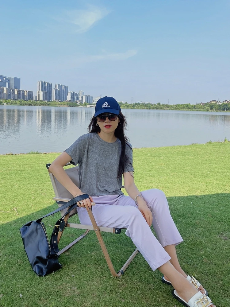 

Футболка премиум-качества с круглым вырезом и коротким рукавом, женская, свободного кроя, универсальная, стройнящая, в корейском стиле, для повседневной носки, летняя