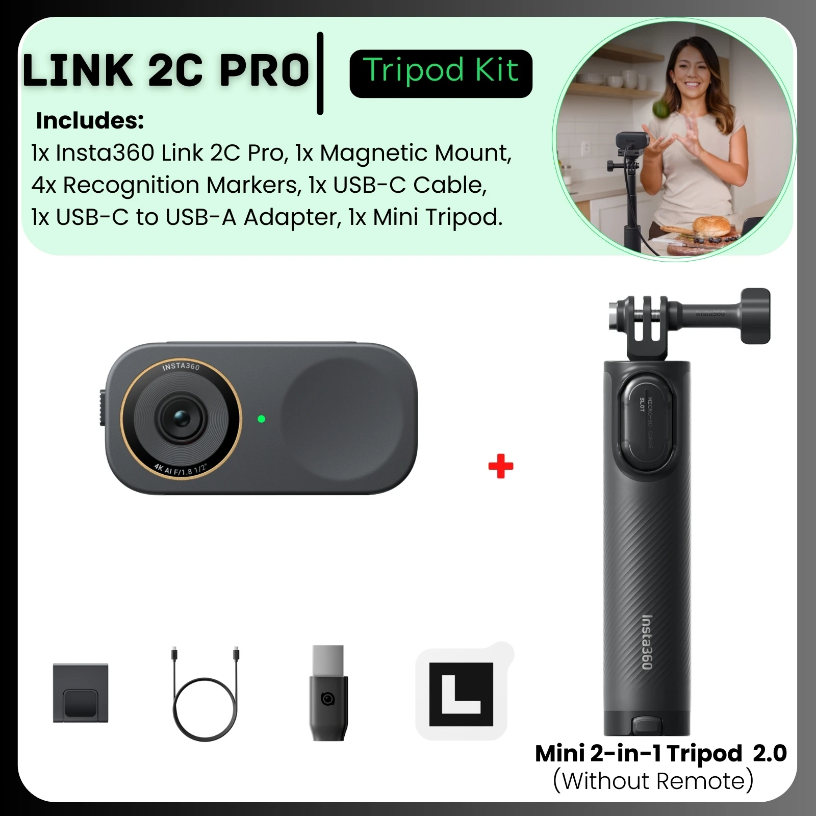 Insta360 Link 2 Pro & 2C Pro Webcam 4K 30fps, AI Tracking, Noise