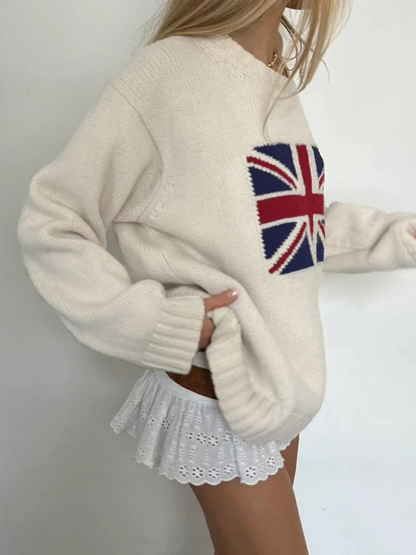 Cuteandpsycho Graphic Patchwork Knitted Sweaters Y2K Crewneck Fashion Loose Crochet Tops Autumn Vintage Casual Cute Pullovers