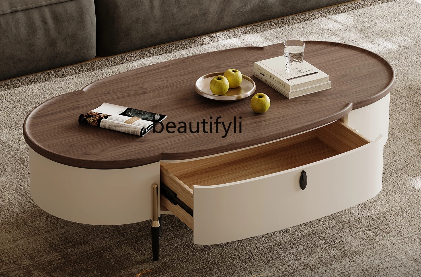 Italian Minimalist Petal Coffee Table Veneer of Juglans Regia Designer Light Luxury Living Room Home Small Apartment