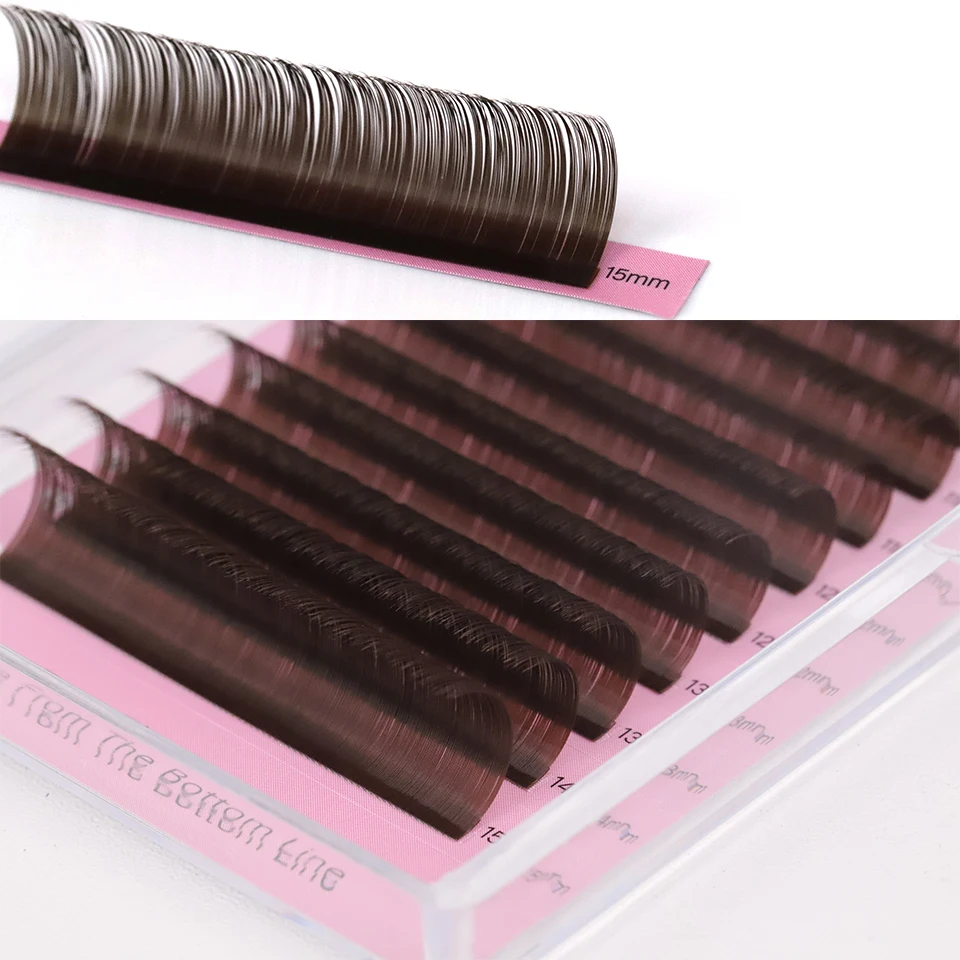 Dark Brown Eyelash Extension 0.05 0.07 มม.สีน้ําตาลขนตาส่วนบุคคลผสม 8-15 มม.สีธรรมชาติปลอมรัสเซียขนตา