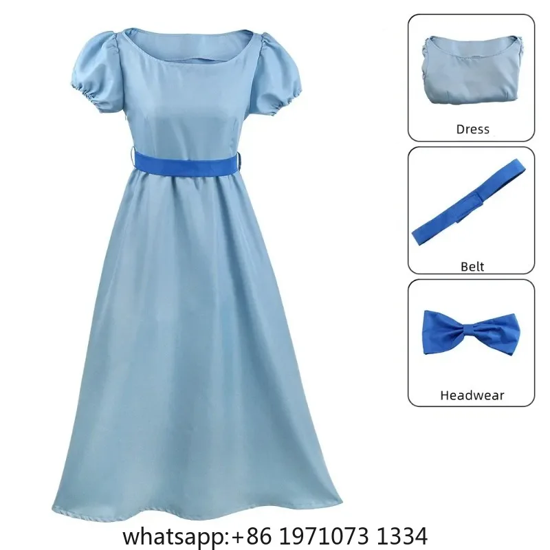 Princess Wendy Full Set Dress Pan Peter for Women Girl Halloween Party Cosplay Costume Summer Autumn Daily Uniform