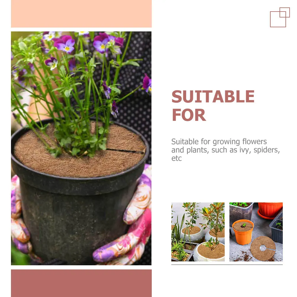 

6pcs Coconut Fiber Mats Durable Coir Plant Protectors Anti Grass Tree Ring Mulch Barrier Planter Disc Cushions