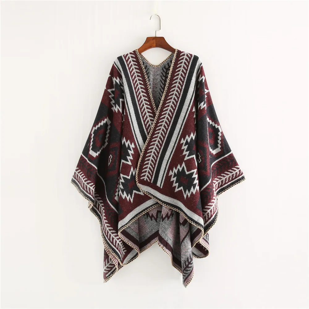 أزياء خمر الصليب المعين فو الكشمير كيب سميكة كبيرة المعطف المرأة ربيع الخريف الترفيه السفر يلتف عباءة