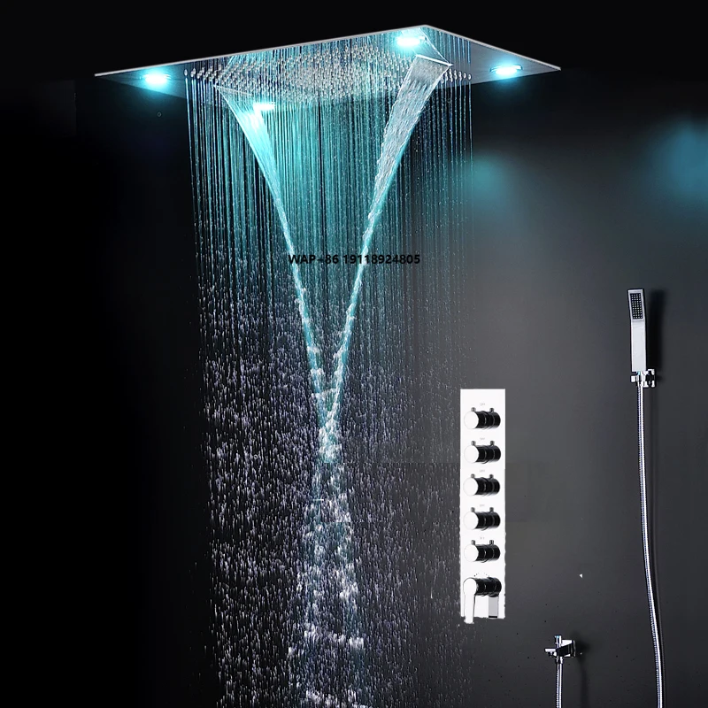 Bathroom Accessories 5 Functions Shower Sets SUS304 Rainfall Waterfall Misty Shower Head Thermostatic Diverter Valve Hand Shower