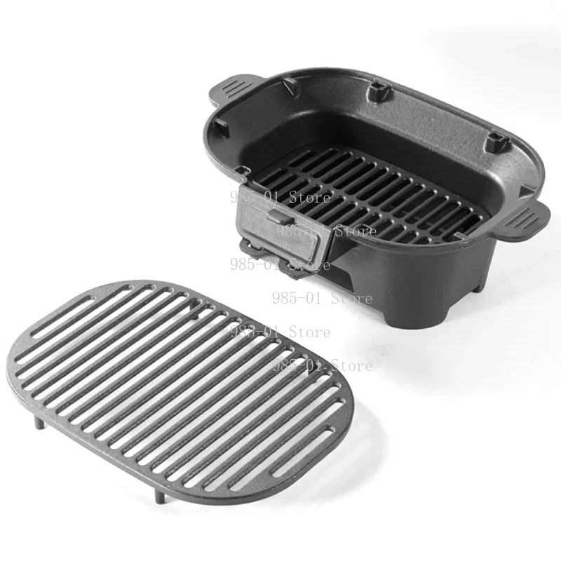 Thickened Cast Iron Grill, Household Outdoor Dual-Use for Barbecue and Tea Making