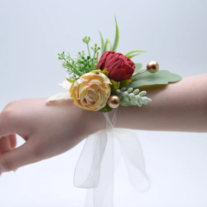 Artifical Rose Flowers Wrist Corsage Bridesmaid Wedding Accessories Bracelet Demoiselle D Honneur Mariage