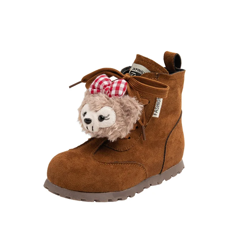 

Детская повседневная обувь, ботинки до середины икры, зимняя обувь из искусственной кожи с героями мультфильмов для девочек, нескользящая коричневая обувь с мягкой подошвой, размер 26-36