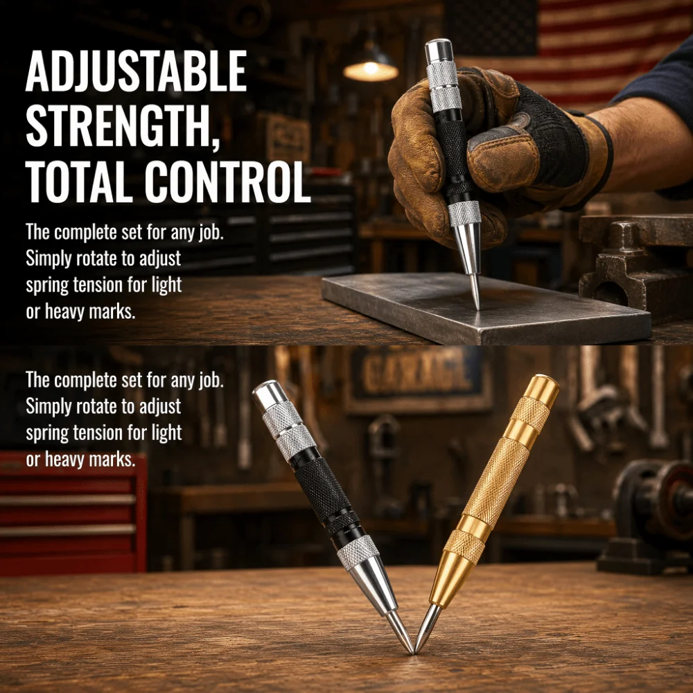 2pcs Durable Adjustable Spring Automatic Centre Punch Heavy Duty High Impact Spring Loaded Punch Center Hole Punch For Workshop