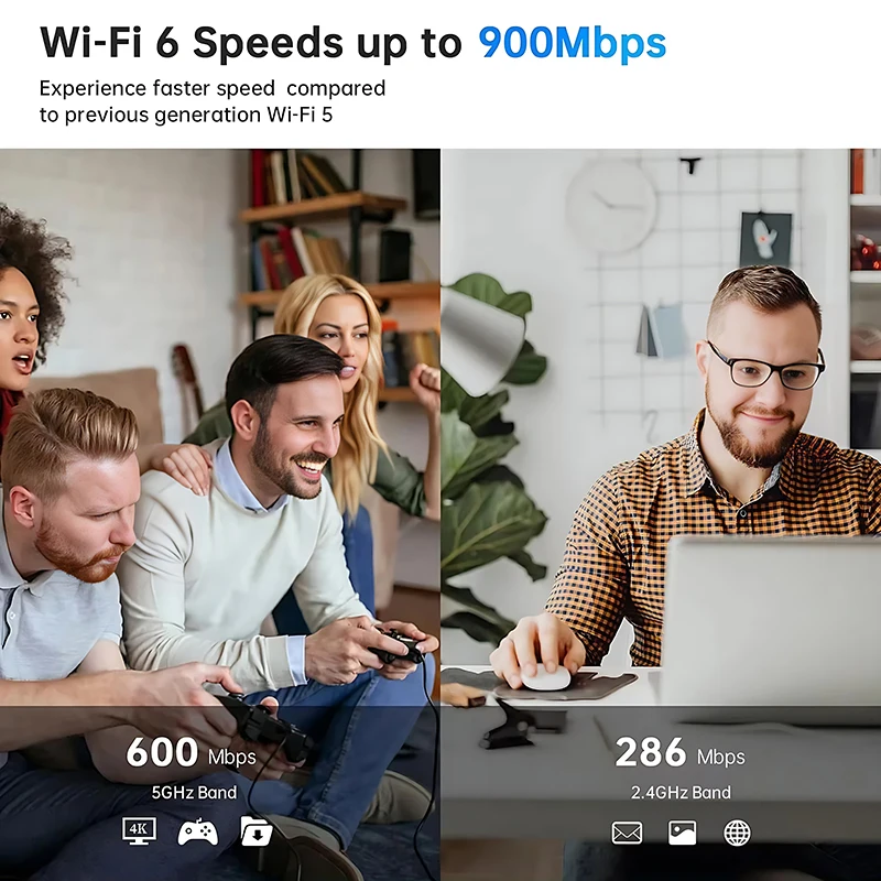 2 IN 1 WIFI6 900Mbps Bluetooth 5.4 USB Wireless Adapter 2.4G+5GHz Dual Band Wireless Network Card Receiver Dongle For Win10/11