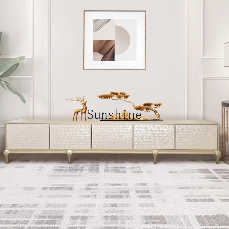 

American all-solid wood shell TV cabinet, light luxury high-end living room coffee table combination high-end paint floor