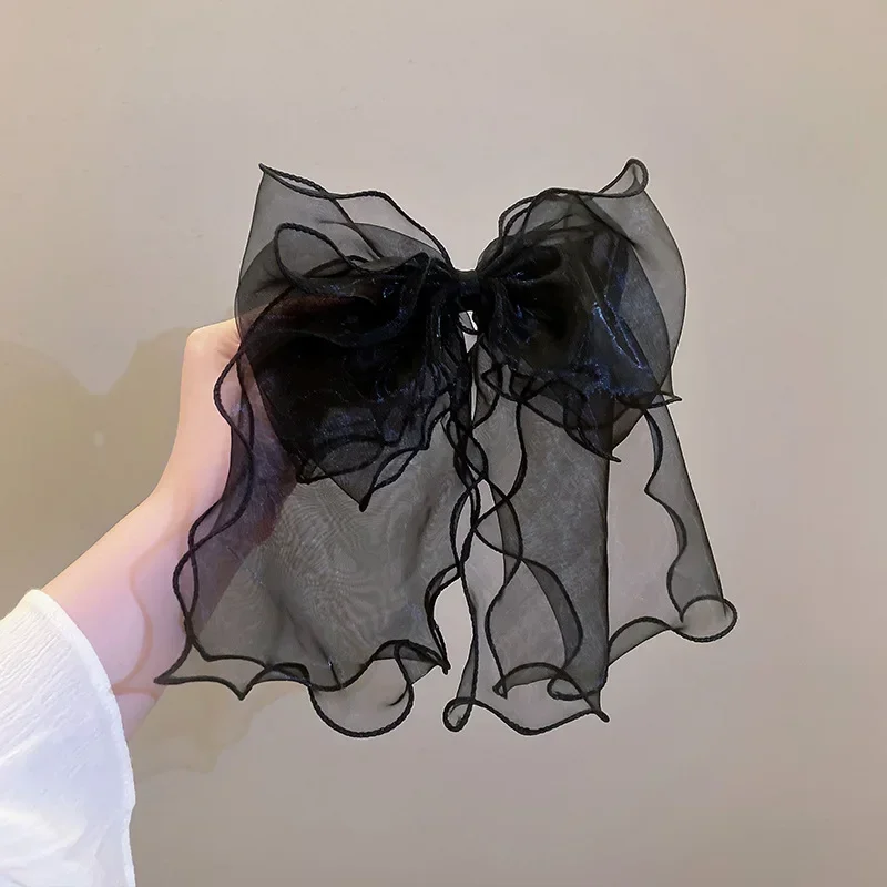 Fairy Princess Large Bow Organza Hair Clip Korean Lace Ribbon Barrette Hairpins Women Girls Curly Waves Sweet Hair Accessories