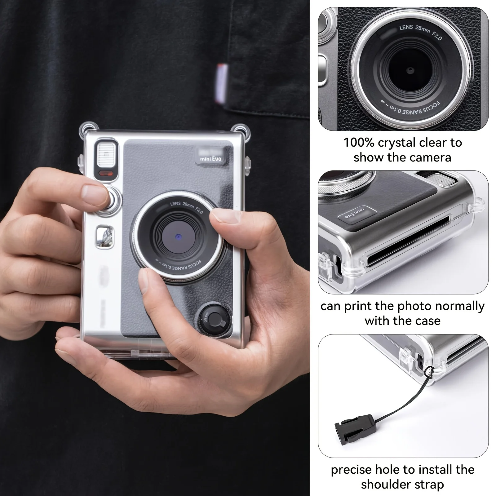 1 x Camera Clear Case for instax Mini EVO Camera with Shoulder Strap - Clear (Camera not included)