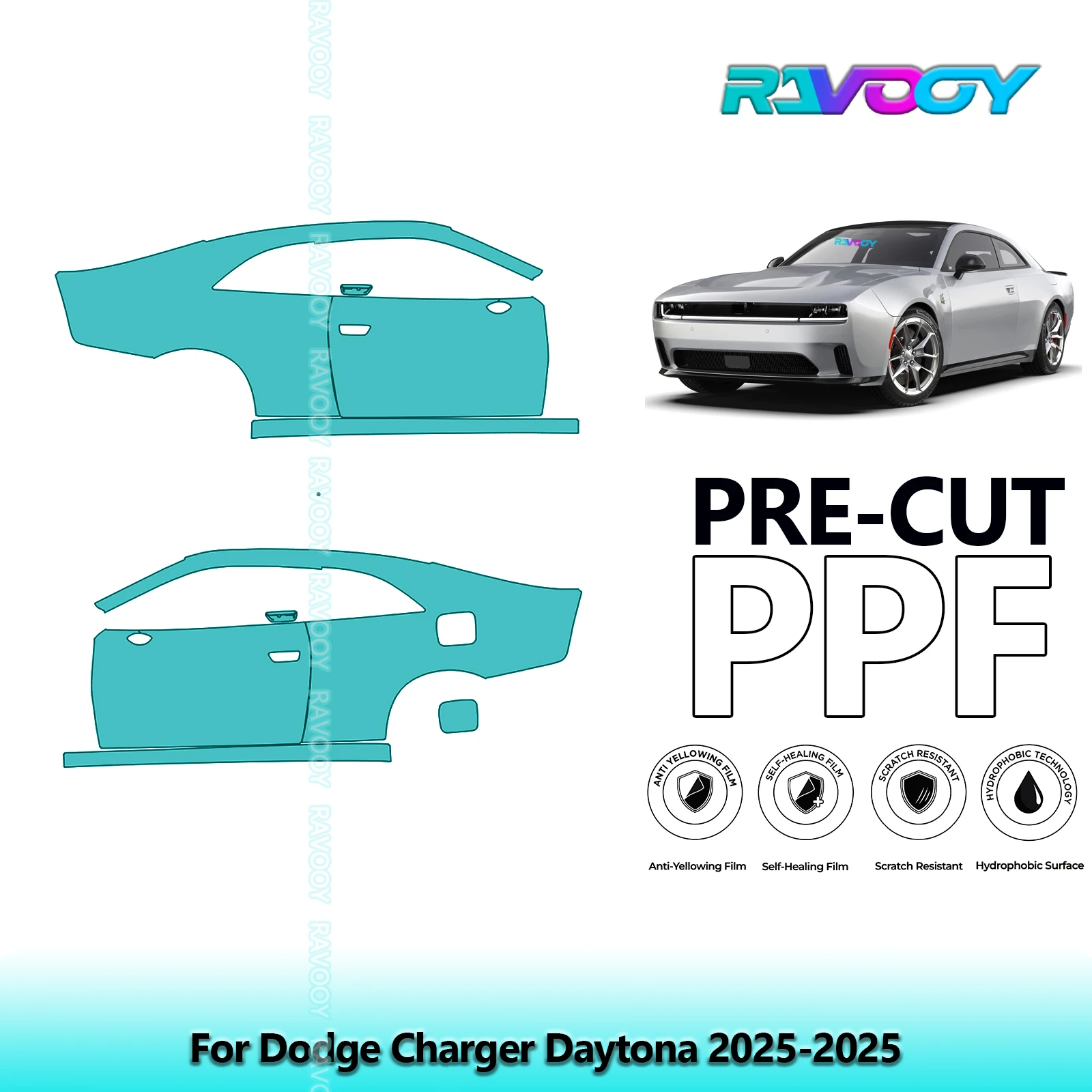 

For Dodge Charger Daytona 2025-2025 8.5mil Clear Matte Pre-Cut PPF Door & A/B Pillar Kit TPU Paint Protection Film Set