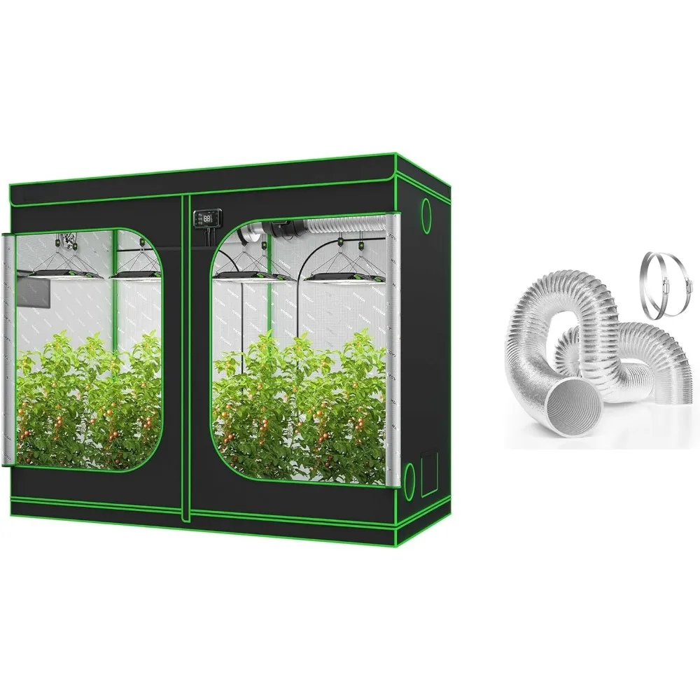 4x8 Grow Tent，25 Feet Flex Air Aluminum Duct for Ventilation, 2 Clamps Included, Multi-Layer Dryer Hose Vent Kit，Grow Tent