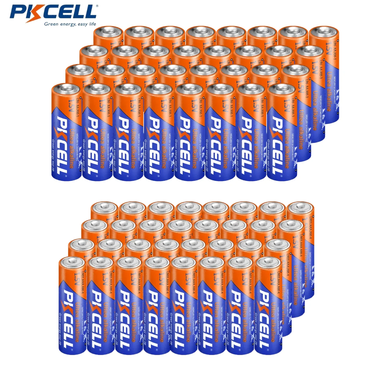 PKCELL Combo 40xAA + 40xAAA Alkaline E91/E92 Batteries Triple A Batteries and Double A Batteries Household and Office Devices